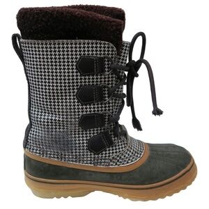 Sorel Tivoli Houndstooth Waterproof Plaid Snow‎ Boots Black and White Winter